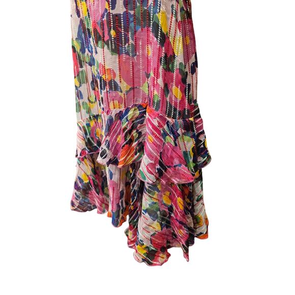 Saloni catia silk blend floral colorful asymmetric hem ruffle summer dress 2 US - Picture 3 of 10